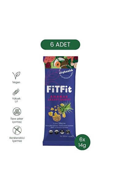 FitFit Ananas Meyve Pestili Glutensiz ve Doğal Meyve Atıştırmalığı 14 gr X 6 ADET