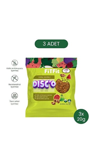 FiTFit Disc’o İncir Ceviz | %100 Doğal Meyve &amp; Kuruyemiş | İlave Şekersiz Atıştırmalık 20 gr x 3 ADET