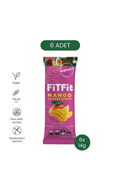 FiTFit Mango Lezzet Şeriti | Doğal Meyve Pestili Şekersiz Sağlıklı Atıştırmalık 14 gr x 6 ADET