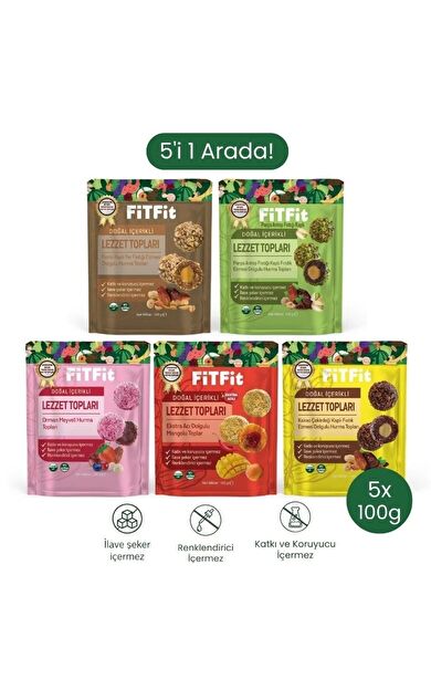 Lezzet Topu Mix Paket Dolgulu Hurma Meyve Topları Doğal Sağlıklı Atıştırmalık 100 gr X 5 ADET