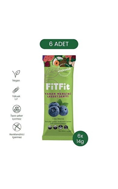 FiTFit Yaban Mersini Lezzet Şeriti | Doğal Meyve Pestili Şekersiz Sağlıklı Atıştırmalık 14 gr x 6 ADET