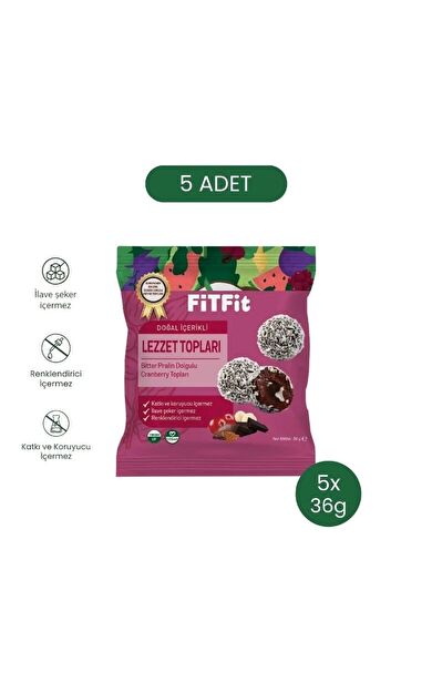 FitFit Cranberry Meyve Topları, Doğal Atıştırmalık 36 gr X 5 ADET
