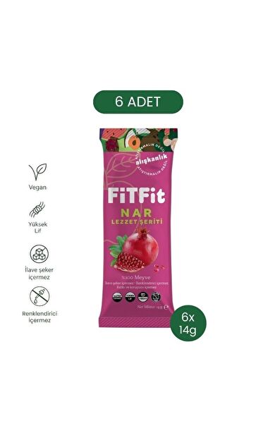 FiTFit Nar Lezzet Şeriti | Doğal Meyve Pestili Şekersiz Sağlıklı Atıştırmalık 14 gr x 6 ADET
