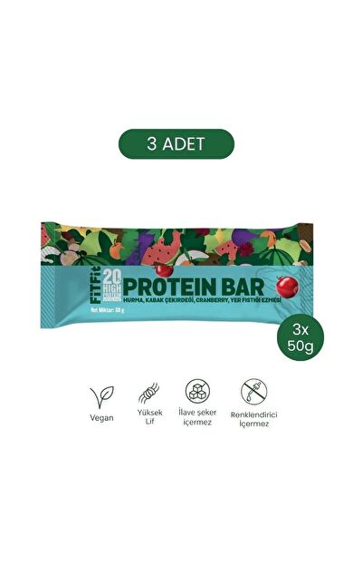 FitFit Protein Bar Yüksek Proteinli, Doğal Atıştırmalık 50 gr X 3 ADET