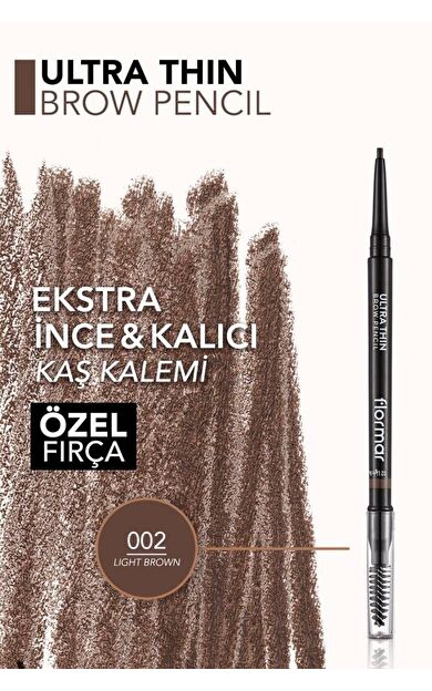 Ultra Thin Fırça Başlıklı & Asansörlü Ucu İnce Kaş Kalemi 002 LIGHT BROWN