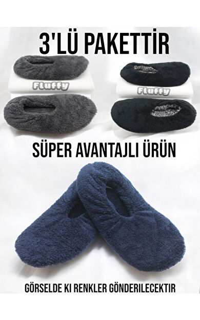 3'lü Paket, Erkek Patik, Welsoft Kumaş, Terlik, Ev Babeti, Kaymaz, Ses Yapmaz ve Sünger Taban