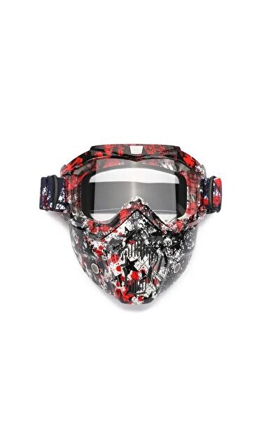 Tex 710 Jet Maske Bisiklet Motosiklet Kayak Çok Amaçlı Maske Şeffaf Camlı Gözlük Kırmızı