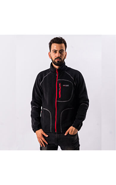 FreeCamp Man Full Zipper Fleece Polar-SİYAH-KIRMIZI