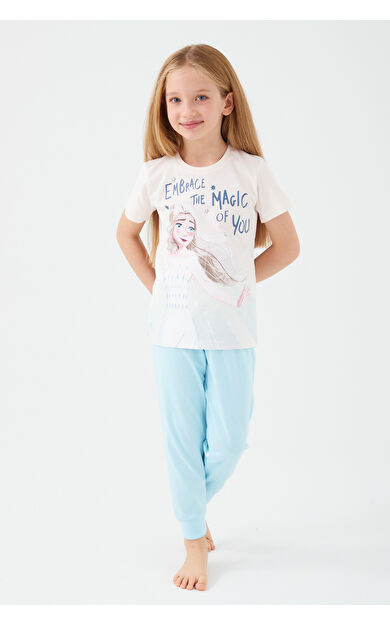 Frozen D4772-3 Kız Çocuk Kısa Kol Pijama Takım Vanilya Vanilya