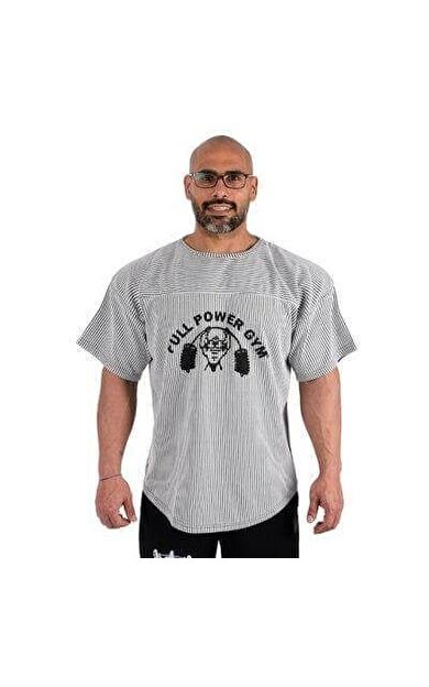 Full Power Gym Ragtop Spor Tişört Beyaz Siyah Çizgili