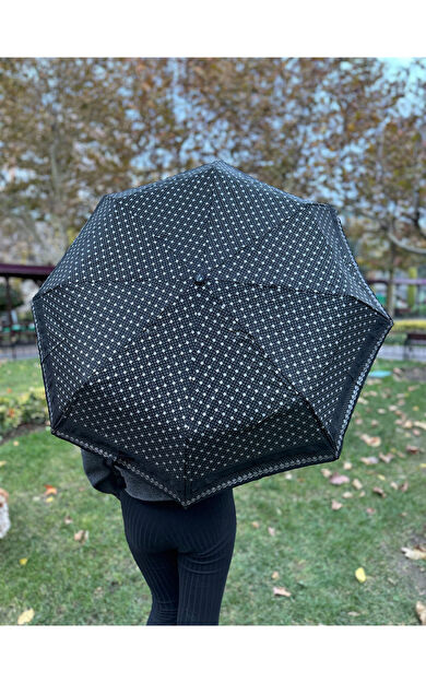 Gabbiano 8 Telli Tam Otomatik Rüzgara Dayanıklı Desenli Şemsiye Siyah-gri