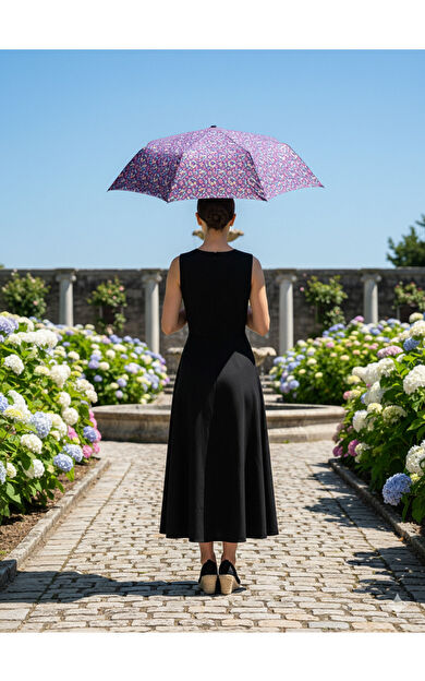 Gabbiano 8 Telli Tam Otomatik Rüzgara Dayanıklı Çiçek Desenli Şemsiye Mor