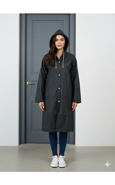 Gabbiano Yetişkin Unisex Yüksek Gramajlı Kalın Eva Kumaş Suya Rüzgara Dayanıklı Yağmurluk Siyah