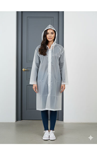 Gabbiano Yetişkin Unisex Yüksek Gramajlı Kalın Eva Kumaş Suya Rüzgara Dayanıklı Yağmurluk Beyaz