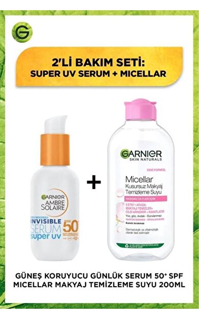 Ambre Solaire Invisible Spf50 Süper Uv Günlük Güneş Koruyucu Serum Micellar Makyaj Temizleme Suyu
