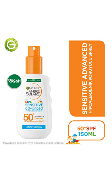 Garnier Ambre Solaire Sensitive Advanced Çocuk Hipoalerjenik Güneş Koruyucu Sprey SPF50+ 150 ml