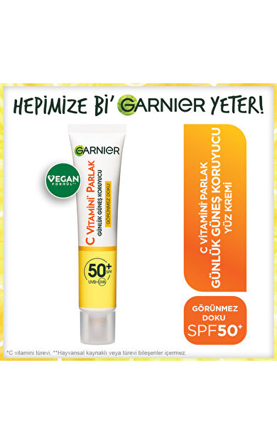 Garnier C Vitamini Parlak Günlük Güneş Koruyucu Fluid Yüz Kremi Görünmez Doku SPF50+ 40 ml