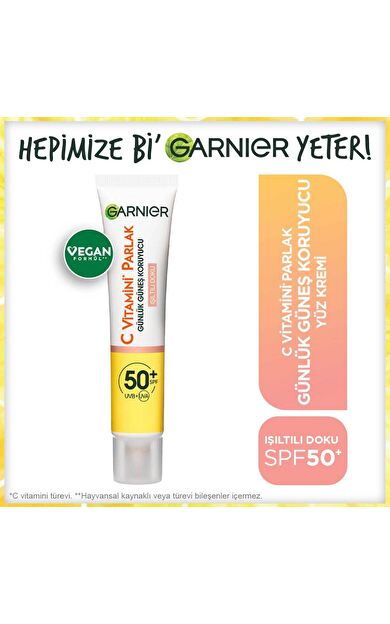 Garnier C Vitamini Parlak Günlük Güneş Koruyucu Fluid Yüz Kremi Işıltılı Doku SPF50+ 40 ml