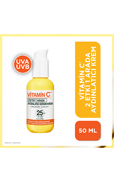 Garnier Vitamin C 2'si 1 Arada Aydınlatıcı Serum Krem, UVA, UVB, Yüz Güneş Kremi
