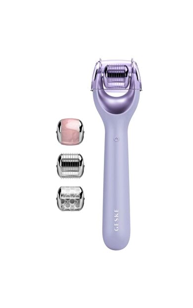 Geske Dermaroller Bakım Cihazı (mikro İğneli, Buz Başlığı, Pembe Kuvars Başlıklı)| Microneedle Face Roller Mor