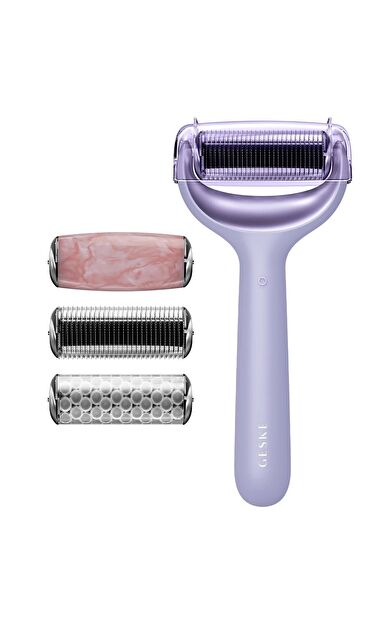 Geske Dermaroller Cihaz (mikro İğneli, Buz Başlığı, Pembe Kuvars Başlıklı) | Microneedle Face & Body Roller Mor