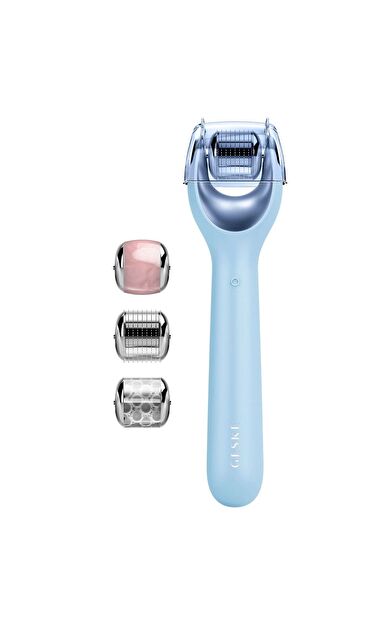 Geske Dermaroller Bakım Cihazı (mikro İğneli, Buz Başlığı, Pembe Kuvars Başlıklı)| Microneedle Face Roller Mavi