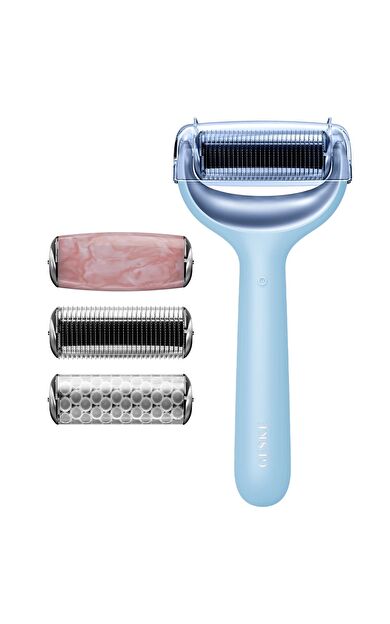 Geske Dermaroller Cihaz (mikro İğneli, Buz Başlığı, Pembe Kuvars Başlıklı) | Microneedle Face & Body Roller Mavi