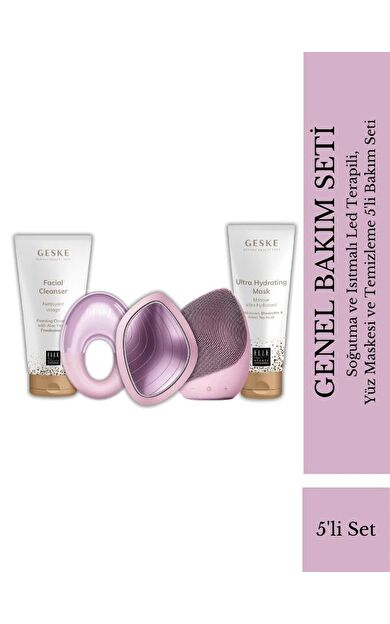 Geske Soğutma Ve Isıtmalı Led Terapili, Yüz Maskesi Ve Temizleme 5'li Bakım Seti Pembe