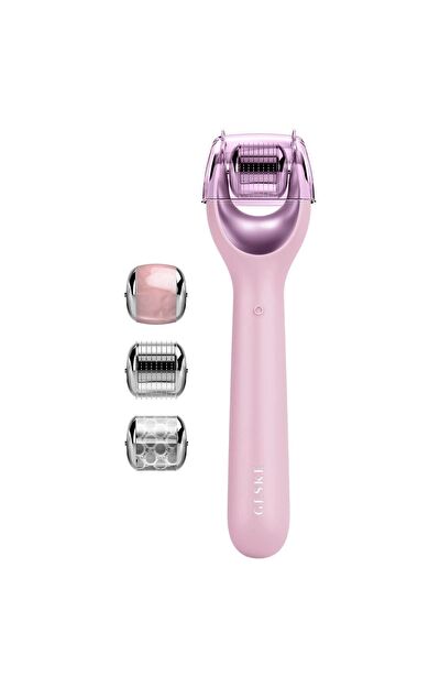 Geske Dermaroller Bakım Cihazı (mikro İğneli, Buz Başlığı, Kuvars Başlıklı)| Microneedle Face Roller Pembe