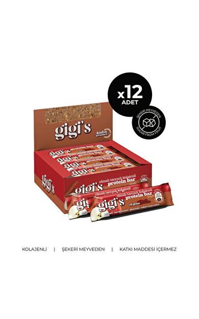 Gigi's 12'li Elmalı Tarçınlı Kolajenli Yüksek Protein Bar Paketi