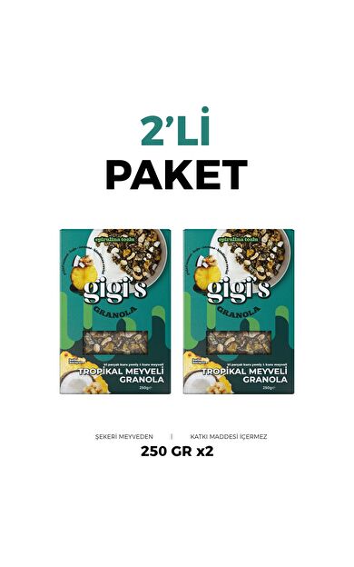 Gigi's Tropikal Meyveli Granola - Spirulina, Chia 2'li Paket 2x250 Gram