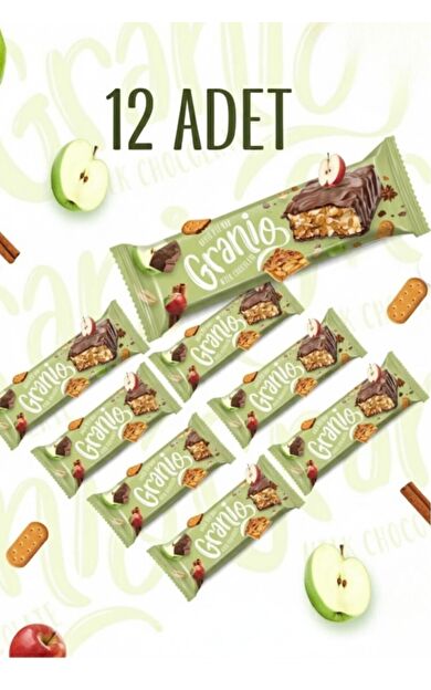 Granio Sütlü Çikolata Kaplamalı Elmalı Tarçınlı Meyveli Bar 40 Gr X 12 Adet