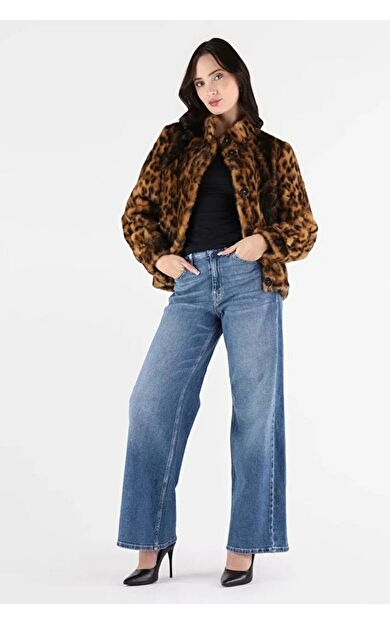 Guess W5BL65W3900 Luna Faux Fur Leopar Kadın Mont