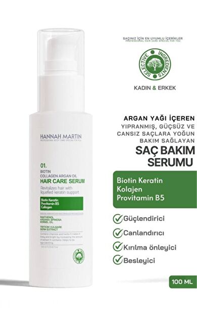 Biotin Keratin Ve Argan Yağı İçerikli Saç Dökülmesi ve Yıpranmış Saçlar için Saç Bakım Serumu