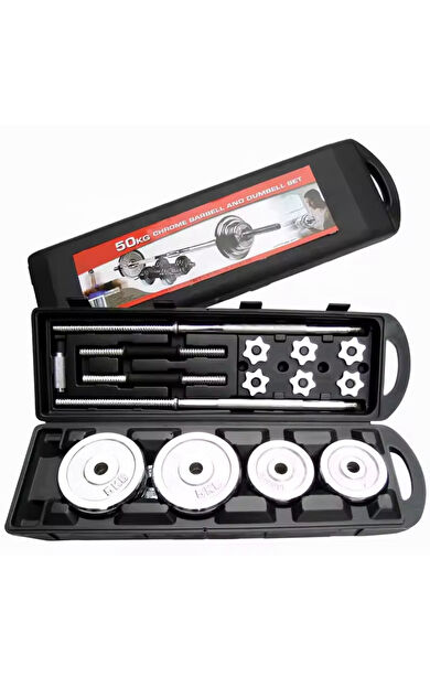 Hepitop Çantalı Döküm Demir Plaka Dambıl Seti 50 Kg Krom Dumbbell Set -Siyah