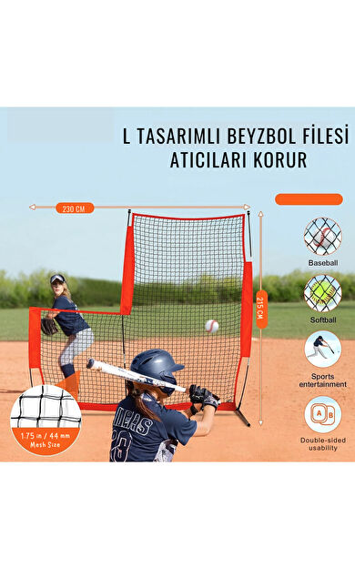 Hepitop REFLEX Beyzbol Antrenman Filesi Çift Taraflı, Dayanıklı Koruma Ağı, Kolay Kurulumlu, Taşıma Çantalı