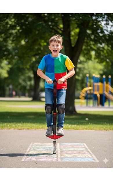 Hepitop Çocuk Zıplama Çubuğu Pogo Stick, Zıp Zıp Oyuncak, Denge, Eğlence ve Egzersiz Çubuğu -Kırmızı