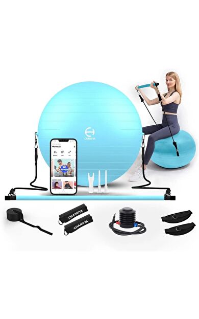 Hepitop CHAMPYA Yoga Fitness Pilates Topu Squat Pilates Barı Direnç Lastiği Pilates Seti İTHAL ÜRÜN -Mavi
