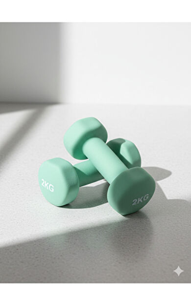 Hepitop Vinly Neoprene Kaplamalı Döküm Demir Dambıl Estetik Soft Pilates Fitness Ağırlığı 2 adet x 2 KG -Turkuaz