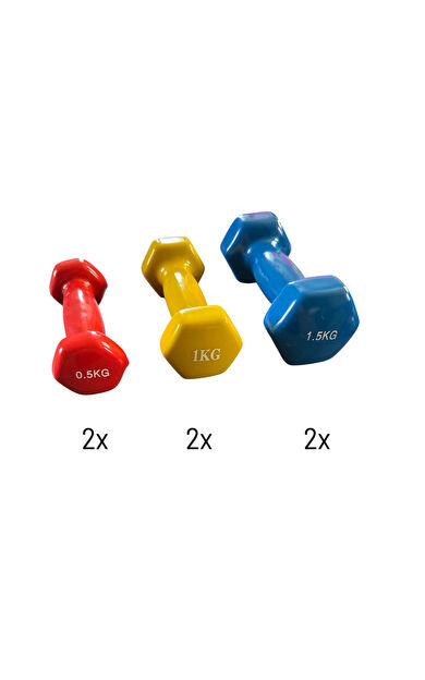 Hepitop 6 Kg Vinly Kaplı Dipping Dumbbell Set Kadınlar İçin Çantalı Dambıl Set 0,5 kg, 1 Kg, 1,5 kg -Mavi