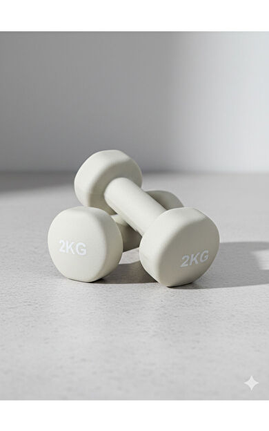 Hepitop Vinly Neoprene Kaplamalı Döküm Demir Dambıl Estetik Soft Pilates Fitness Ağırlığı 2 adet x 2 KG -Ekru