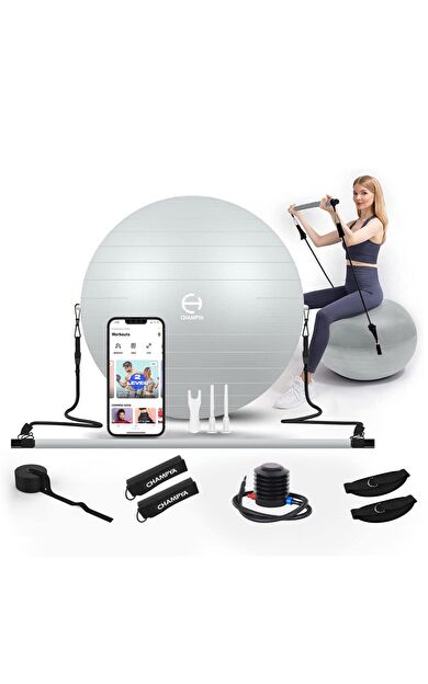 Hepitop CHAMPYA Yoga Fitness Pilates Topu Squat Pilates Barı Direnç Lastiği Pilates Seti İTHAL ÜRÜN -Gri