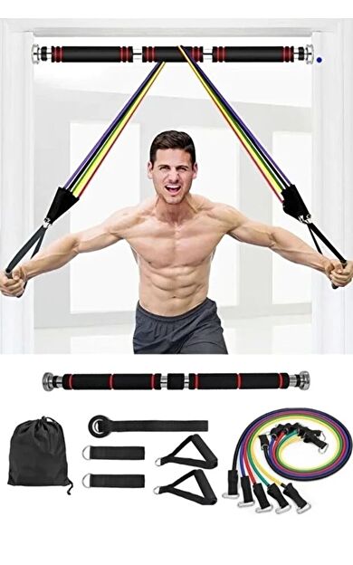 Hepitop Çantalı 16 Parça Direnç Pilates Güç Lastiği Seti Ve 60-100 Cm Süngerli Kapı Barfiksi Demiri