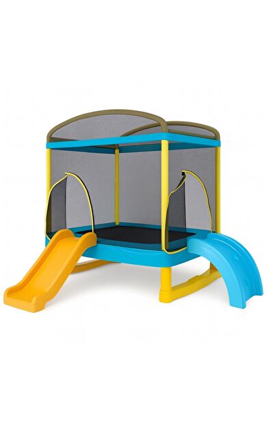 Hepitop Fileli Trambolin ve Kaydıraklı Oyun Seti – 180x130 cm | Güvenli Dış Mekan Oyun Alanı