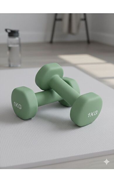 Hepitop Vinly Neoprene Kaplamalı Döküm Demir Dambıl Estetik Soft Pilates Fitness Ağırlığı 2 adet x 1 KG -Haki