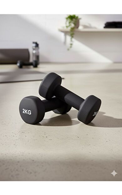 Hepitop Vinly Neoprene Kaplamalı Döküm Demir Dambıl Estetik Soft Pilates Fitness Ağırlığı 2 adet x 2 KG -Siyah