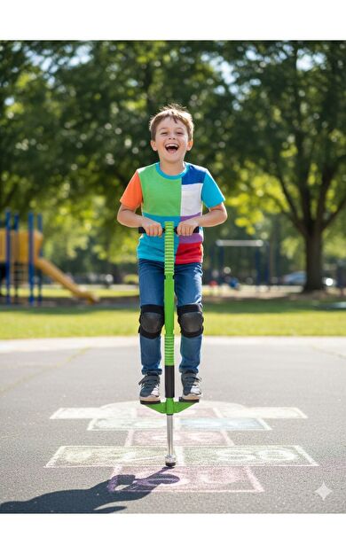 Hepitop Çocuk Zıplama Çubuğu Pogo Stick, Zıp Zıp Oyuncak, Denge, Eğlence ve Egzersiz Çubuğu -Yeşil