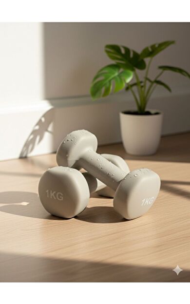 Hepitop Vinly Neoprene Kaplamalı Döküm Demir Dambıl Estetik Soft Pilates Fitness Ağırlığı 2 adet x 1 KG -Bej