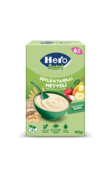HERO Baby Sütlü 8 Tahıllı Meyveli Kaşık Maması 400g