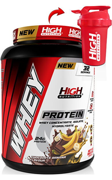 High Nutrition Whey Protein 960 gr Çikolata Muz Aromalı Protein Tozu 24 gram Protein 32 Servis Shaker Hediye
